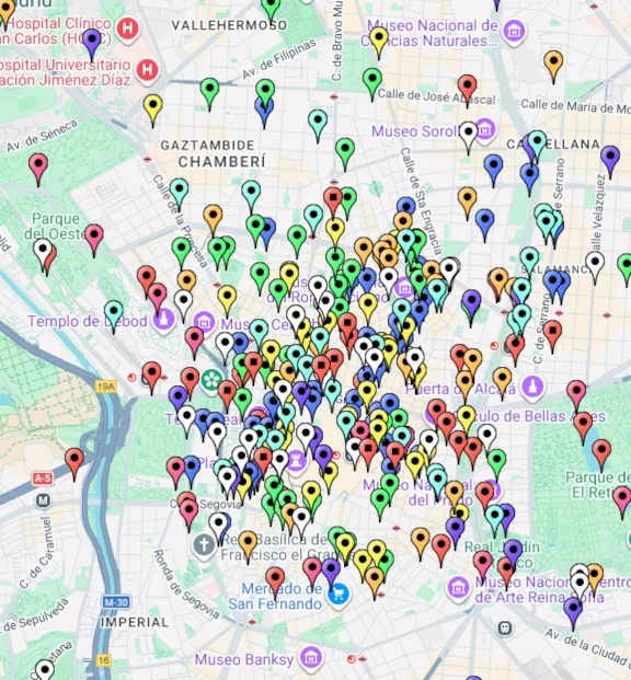 Curated map pins of the best places in a city, shown in Google Maps