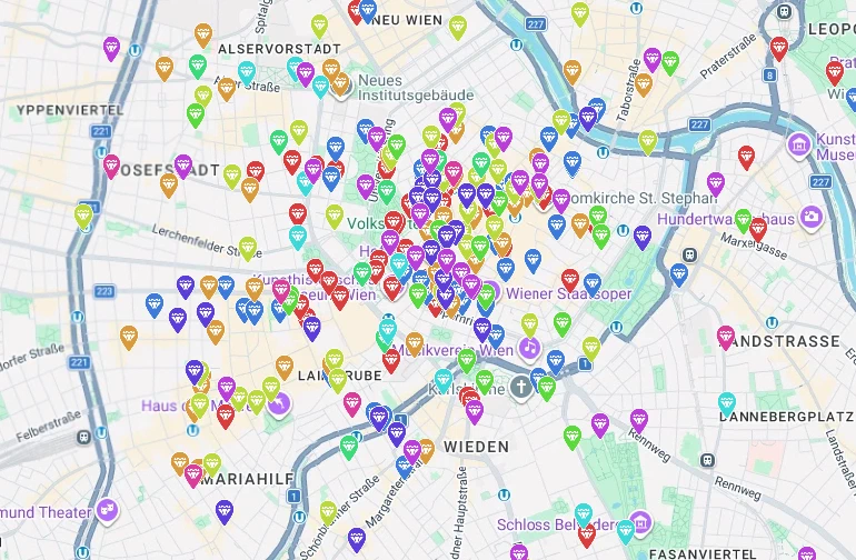 Curated map pins of the best places in a city, shown in Google Maps